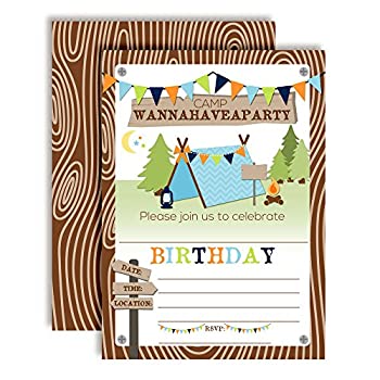 【中古】【輸入品・未使用】Camping Birthday Party Invitations for Boys%ｶﾝﾏ% Ten 13cm x 18cm Fill In Cards with 10 White Envelopes by AmandaCreation