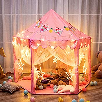【中古】【インポート品・未当てはめる】Twinkle Star 55in x 53in プリンセスキャッスルプレイテント ガールズプレイハウス 138個のLEDスターストリングライトと旗幟かざり付ける キ