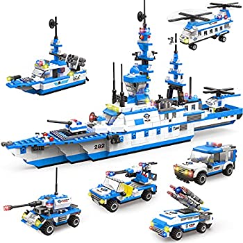 【中古】【輸入品・未使用】1169ピース 市警察署 組み立てキット 6イン1 軍事戦艦 建物 おもちゃ 警官 車 パトロールボート ヘリコプター 最高の学習 ロールプレイ STEM構造