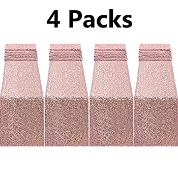 【中古】【輸入品・未使用】FECEDY 4パック 12 x 108インチ グリッター ローズゴールド スパンコール テーブルランナー 誕生日 結婚式 婚約 ブライダルシャワー ベビーシャ