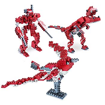 【中古】【輸入品・未使用】Metomics 3-in-1 メタルデザイナービルディングブロックシリーズ001 | 290ピース | 組み立てTレックス メカとスズメ 説明書付き レッド 94000102