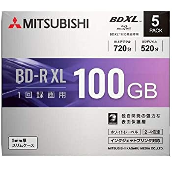 【未使用】【中古】三菱化学メディア 4倍速対応BD-R XL 5枚パック　100GB ホワイトプリンタブル VBR520YP5D1