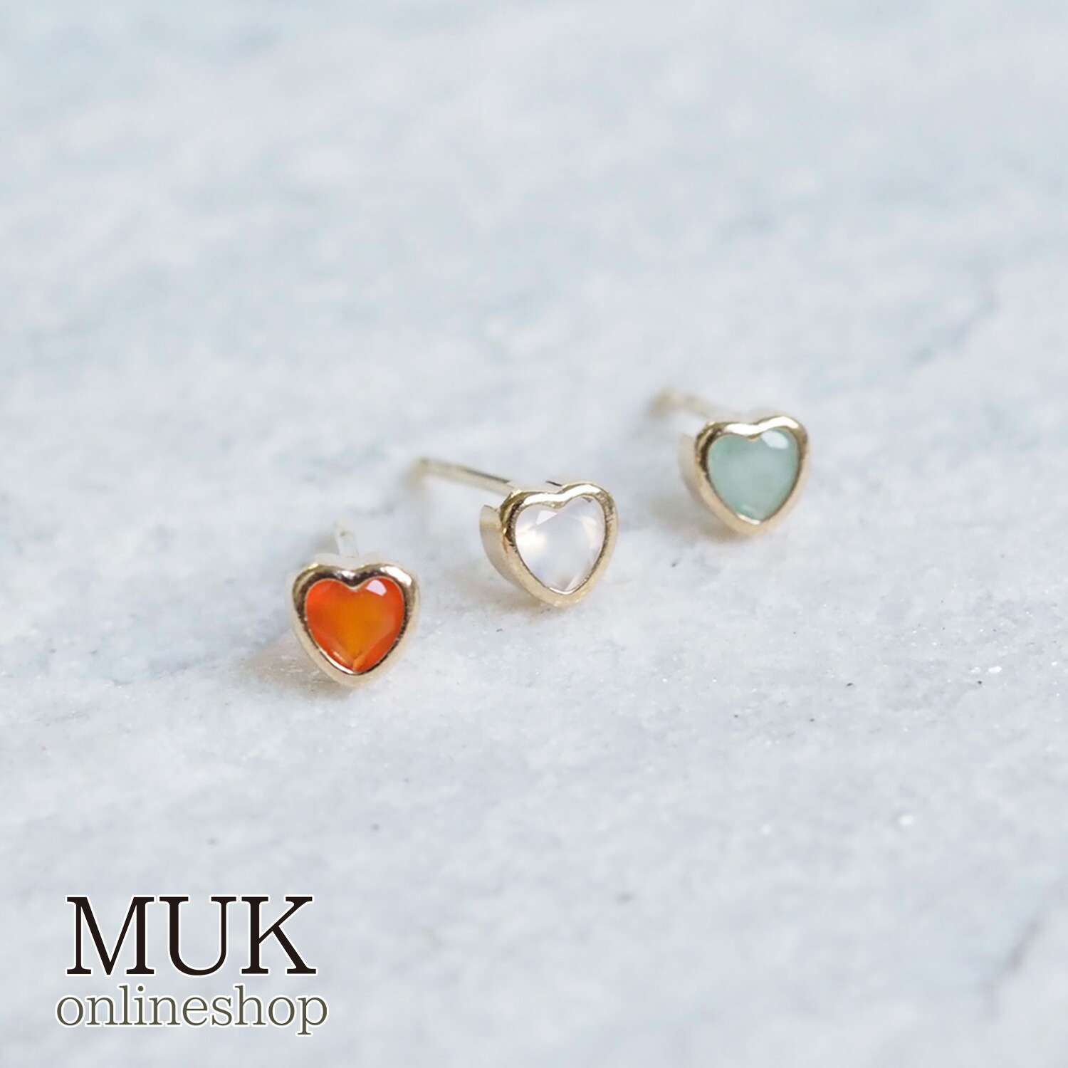 【web限定】ピアス K10 10金 ジュエリー Jewelry 金属アレルギー ニッケルフリー 華奢 ゴールド 天然石 カーネリアン グリーンカルセドニー ホワイトアゲート [K10]ジェムストーンハートピアス cucia