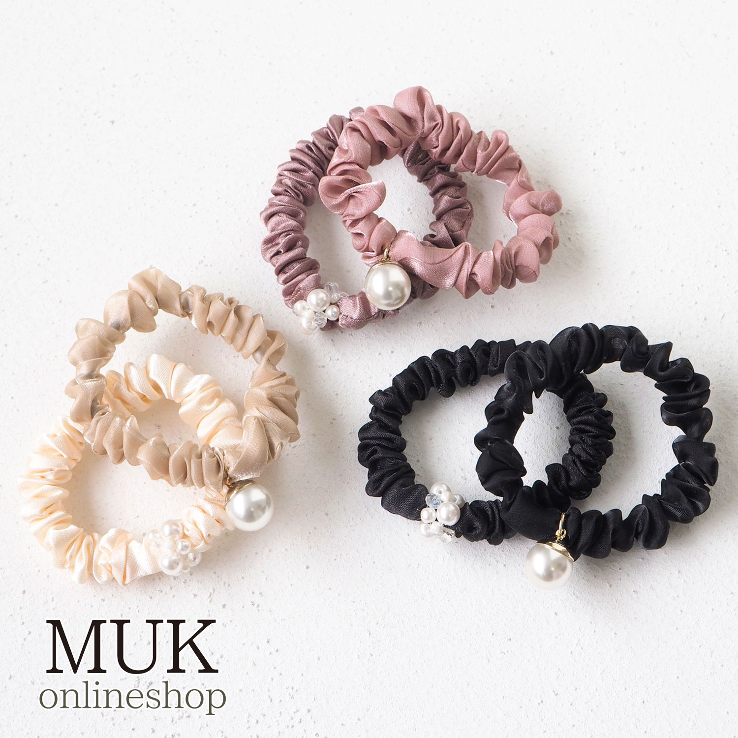 楽天市場】ヘアゴム ポニー ビーズ シュシュ シンプル グレー ブラウン