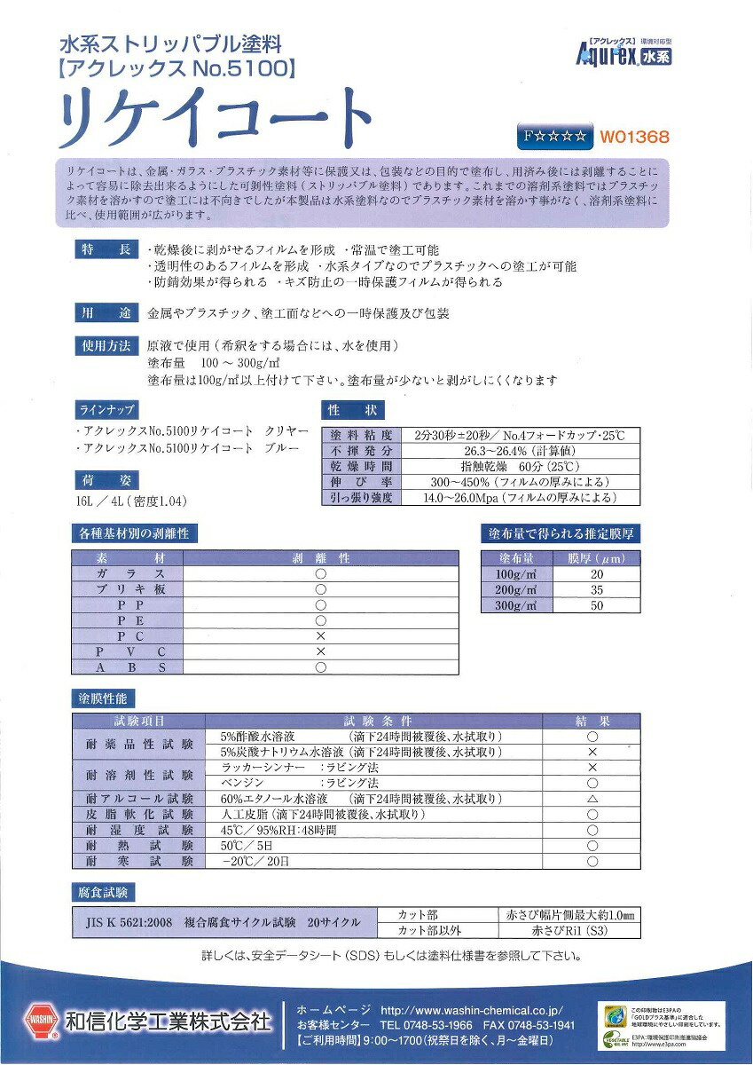 楽天市場 送料無料 和信化学工業リケイコート 各色 16ｌ ペイントライフ楽天市場店