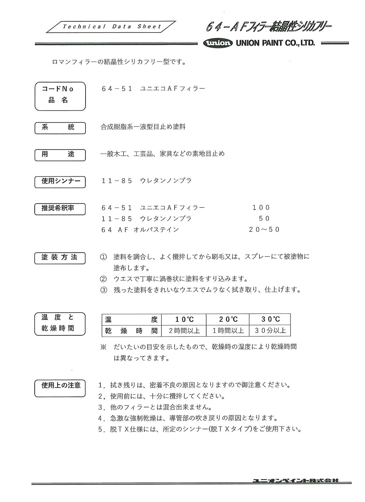 ユニオンペイントユニエコAFフィラー（64-51）　16kg木部用/業務用｜ペイントライフ店