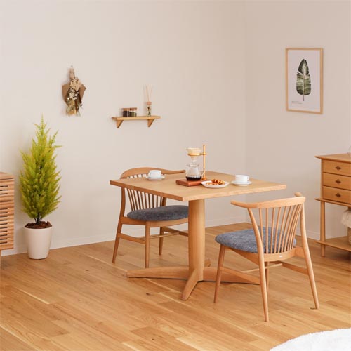 飛騨家具 HIDA 飛騨産業 Jin Dining 侭ダイニング 正方形天板 1本脚 国産家具 無垢 ダイニングテーブル オーク ウォールナット|MUKU工房(家具&クラフト)