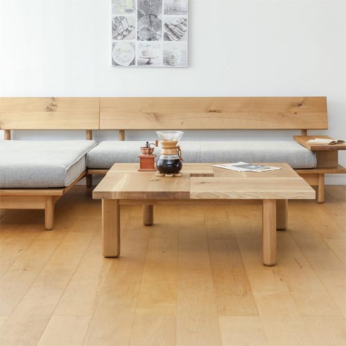 飛騨家具 HIDA 飛騨産業 森のことば 正方形フロアテーブル 国産家具 無垢 リビングテーブル オーク ウォールナット|MUKU工房(家具&クラフト)