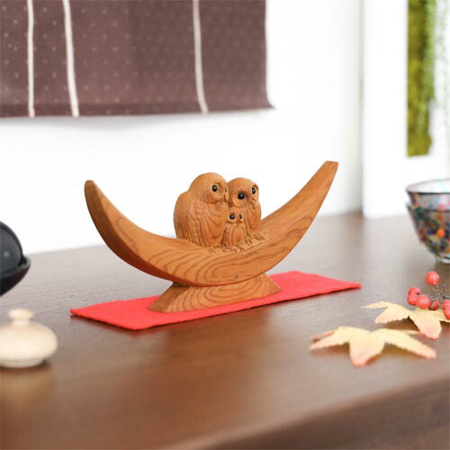 楽天市場】一刀彫り 北の使者 親子フクロウ - 高瀬秀雄作、立札付き