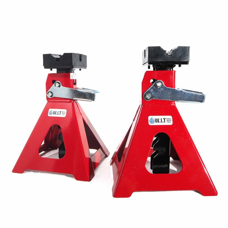 WIT ワールドインポートツールズ 3t ジャッキスタンド 2PCS JS303 5002795 リジッドラック 3ton 6段階 高さ調整 280mm-430mm ラチェット式 ラバーパッド 5017903 ゴムパッド ジャッキ用 車両整備｜安丸建材店MULHANDZ