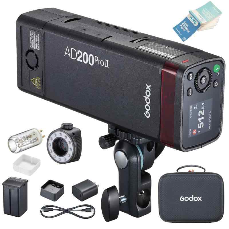 正規 AD200ProII AD200Pro II ポケットフラッシュストロボ 200Ws TTL 1/8000s H 高速同期 内蔵2.4GワイヤレスXシステム 二重ヘッドH200II GN52とH200JII GN60付き、0.01-1.8s リサイ|どしろショップ