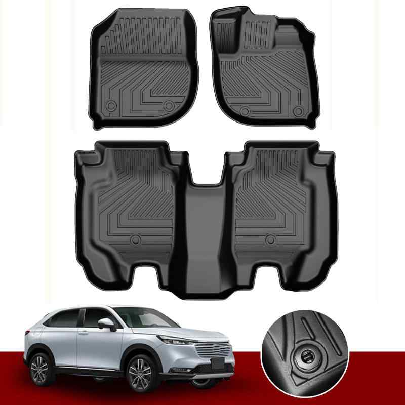 新型 ヴェゼル フロアマット RV系 RV3 RV4 ヴェゼルe HEV RV5 R3.4～現行 車種専用設計 防水 3D 立体 カーマット ラバーマット TPE素材 フロント＆セカンド 汚れ/傷防止 ブラック アウトドア｜どしろショップ