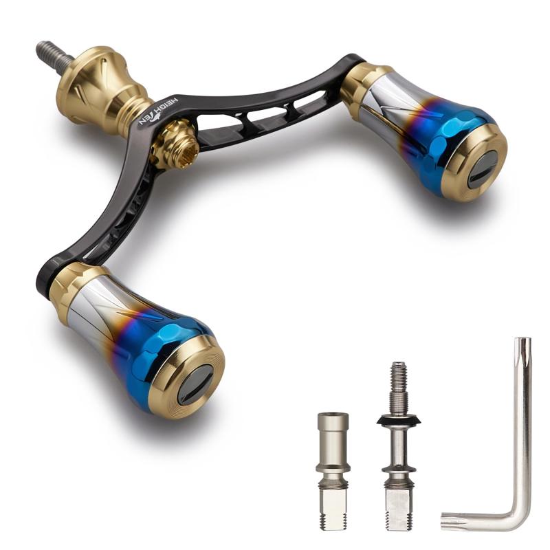 V3.0 80/98mm リール ハンドル 航空アルミ製 シマノ ダイワ  スピニングリール 用 h Aora (ゴールド(ノブ)\u0026amp;ブラック(ハンドル), 80mm) (00704)