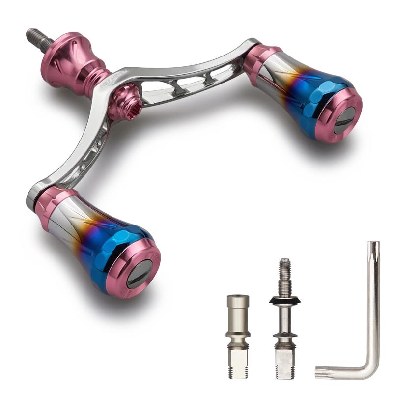 V3.0 80/98mm リール ハンドル 航空アルミ製 シマノ ダイワ  スピニングリール 用 h Aora (桜ピンク(ノブ)\u0026amp;ガンメタル(ハンドル), 80mm) (00703)