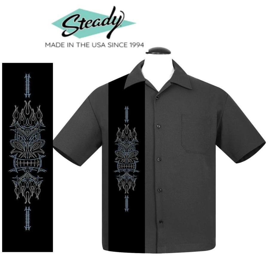 ステディ クロージング 半袖 明けっ広げ色合い ダイアログボックス プルオーバー Tiki ピン縞模様 Steady Clothing 半袖プルオーバー