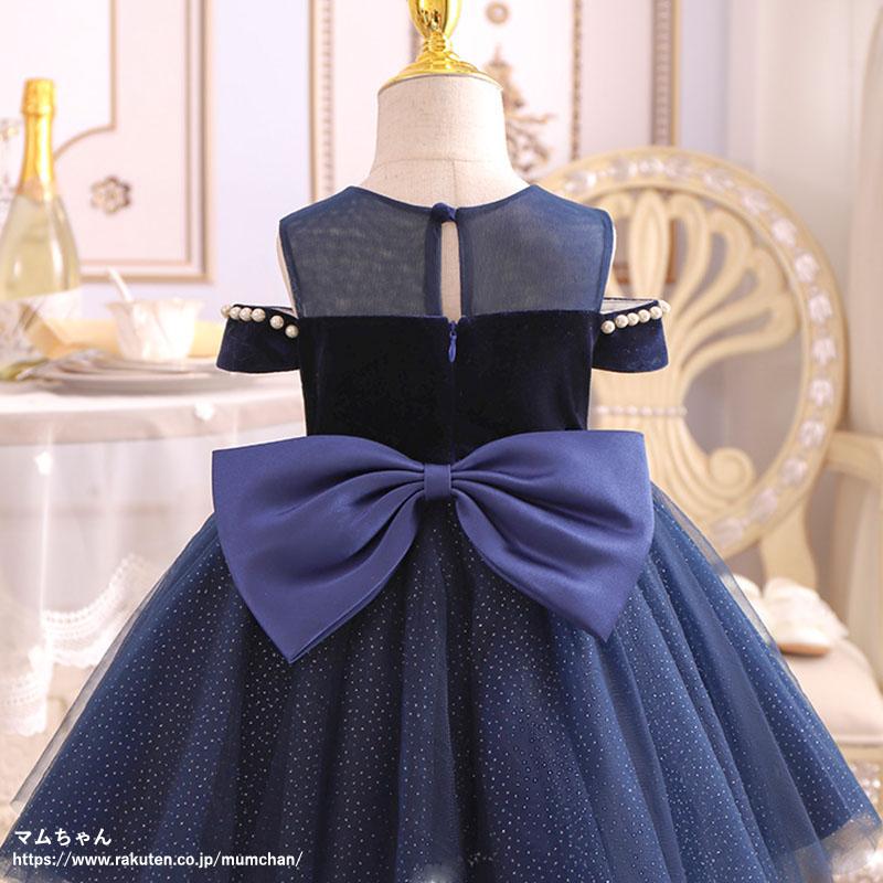 送料無料 ドレス 子供 ピアノ 発表会 ワンピース パーティードレス 子供 ジュニア 記念撮影 記念写真 コンクール 女の子 プリンセス お姫様 結婚式 ネイビー Ael Global