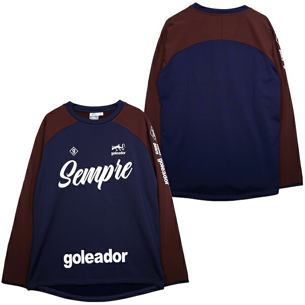【GOL2024AW】 Goleador G2607 裏起毛スムース Sempleプリント 長袖シャツ ダークブルー 【ゴレアドール/フットサル/サッカー/トレーニング//ジュニアサイズ対応】