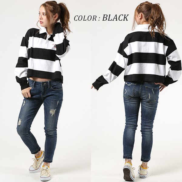 楽天市場 Vans バンズ 長袖 ラガーシャツ Va18fw Gt08 レディース ポロシャツ クロップド丈 G1f J4 返品不可 ムラサキスポーツ楽天市場店