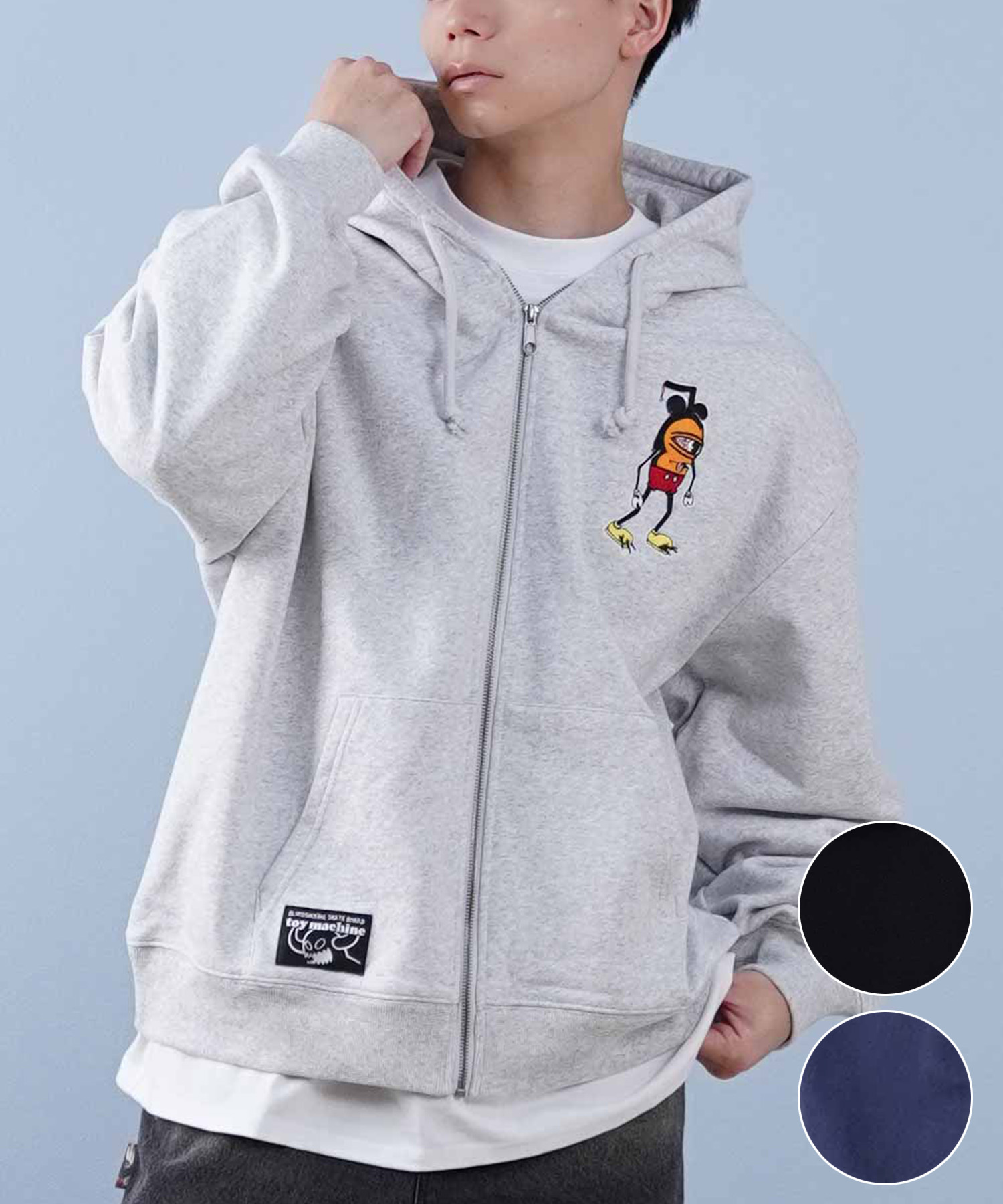 TOY MACHINE トイマシーン パーカー メンズ フルジップ ビックシルエット 刺繍ロゴ ムラサキスポーツ限定 MTMPFSW4