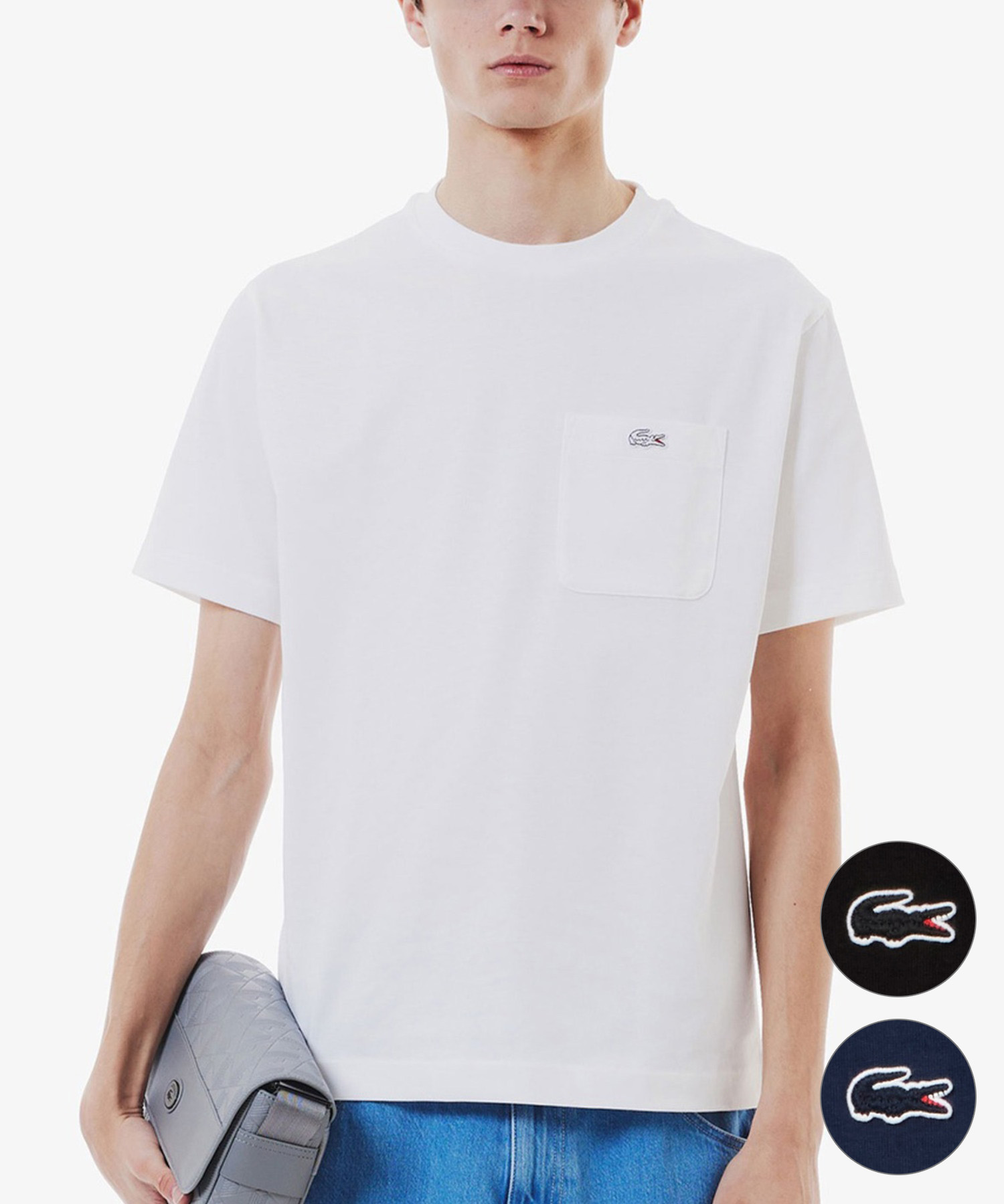 LACOSTE ラコステ 半袖 Tシャツ メンズ アウトライン クロック ポケット Tシャツ TH558199｜ムラサキスポーツ店