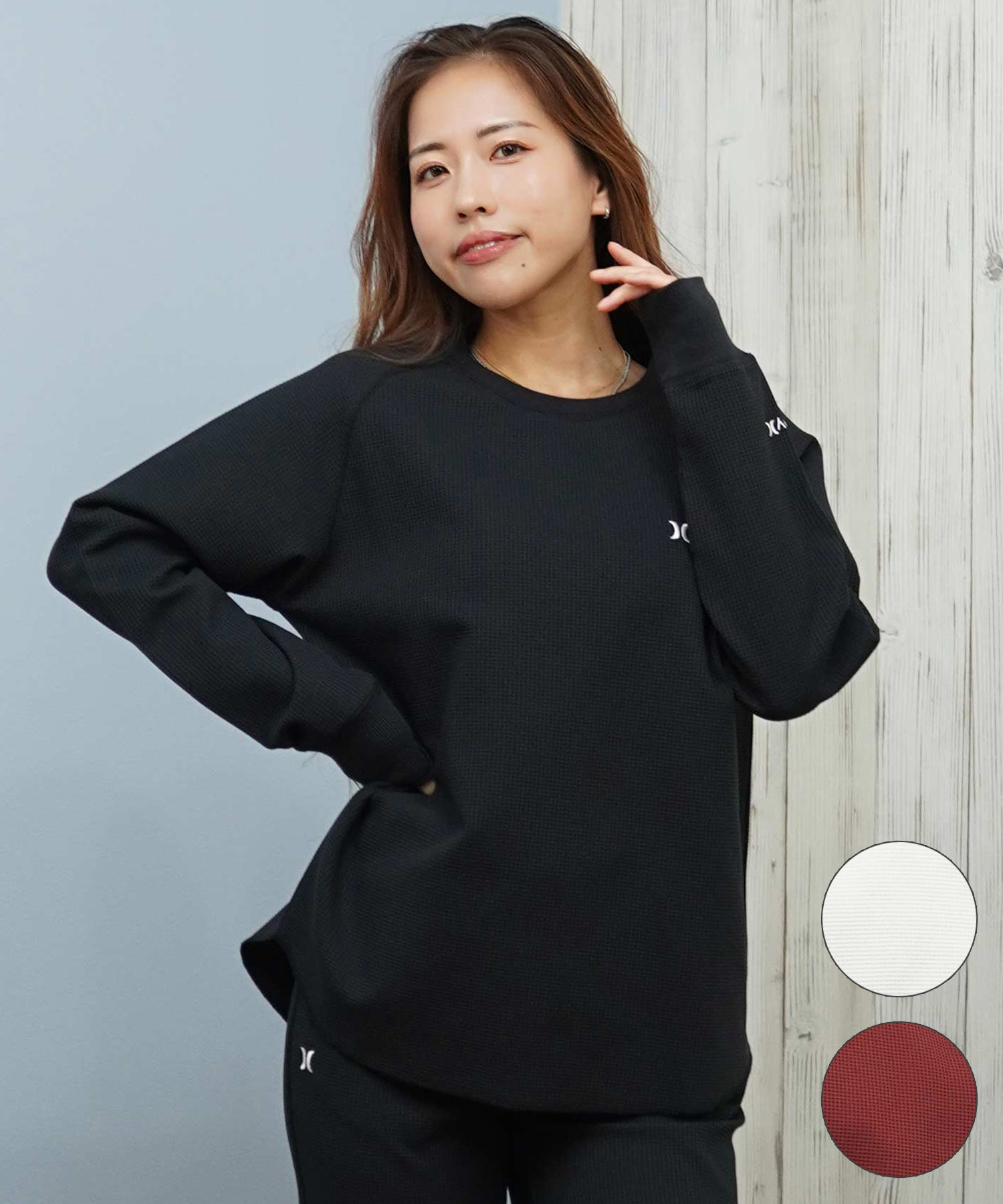 Hurley ハーレー 長袖 Tシャツ ロンT レディース サーマル ワッフル素材 ロゴ ワンポイント セットアップ対応 THERMAL LS TEE WCLS252046