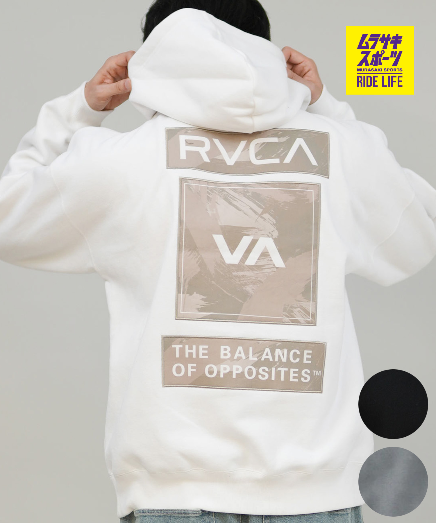 RVCA ルーカ プルオーバー パーカー メンズ バックプリント 裏起毛 THREE BOX RVCA HD BF042-011｜ムラサキスポーツ店