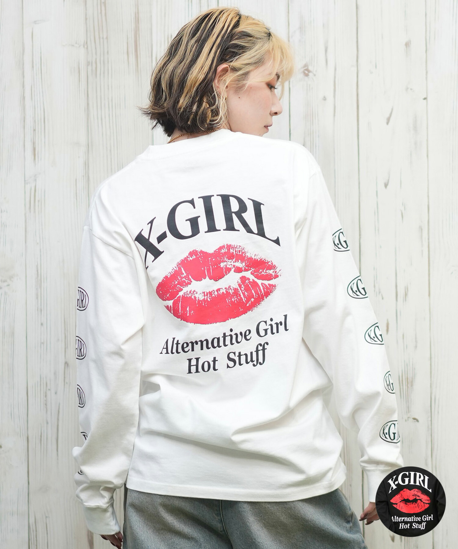 希少デザイン X-girlxFCRB 両袖ビックロ ゴ ロンT X-girl エックスガール X-GIRL LEOPARD BOX L/S TEE レオパード