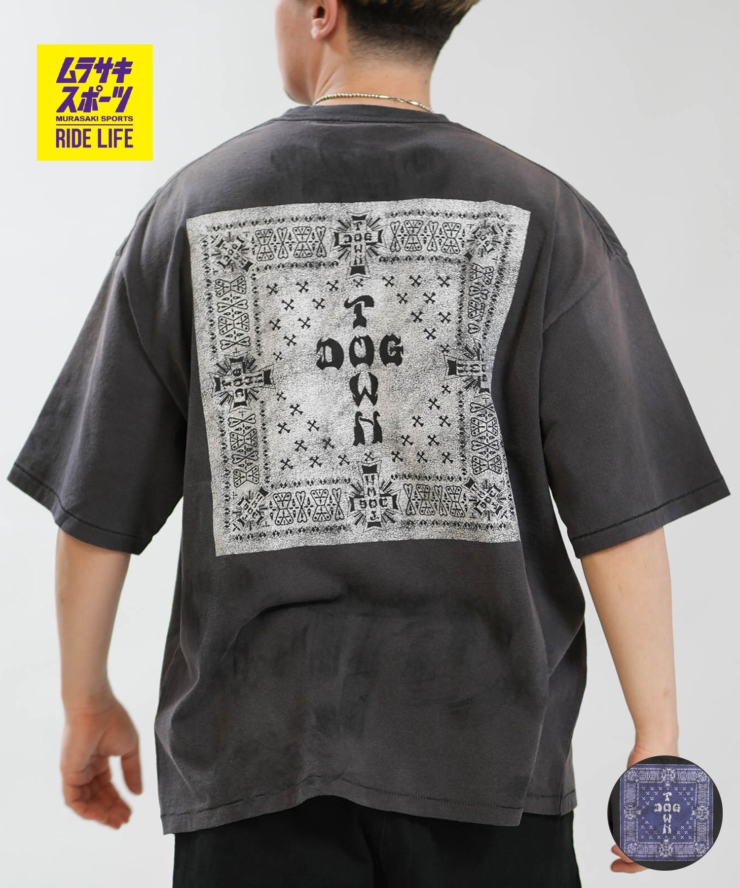 DOGTOWN ドッグタウン 半袖 Tシャツ メンズ バックプリント バンダナロゴ 古着風 ヴィンテージ加工 ムラサキスポーツ限定