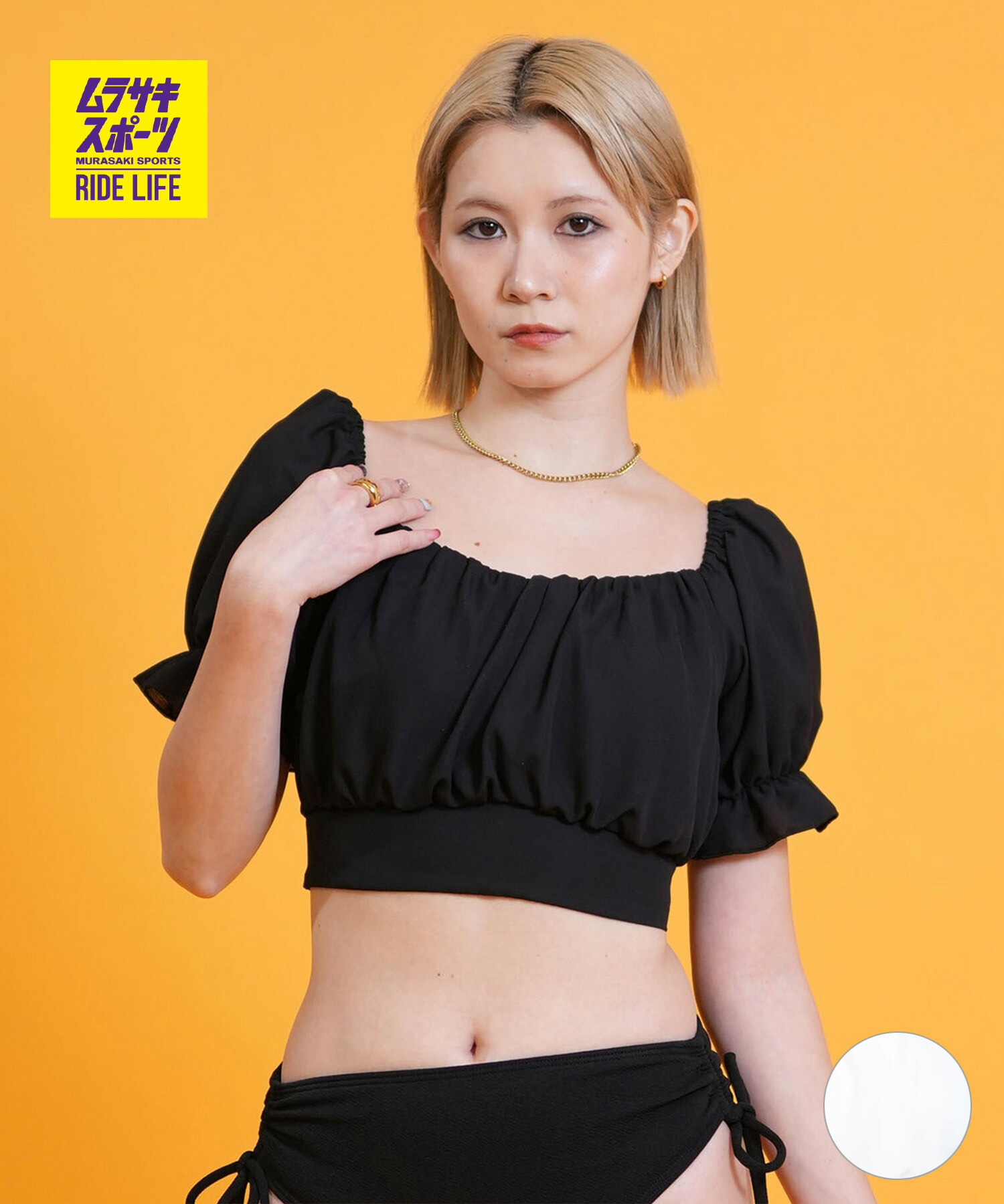 Beach Queen 砂浜皇后陛下 水泳着 単品 トップス レディース 2WAY オフショルダー シフォン パフ捩り ブラジャーいの一番 413830 ムラサキ運動競技制限事項