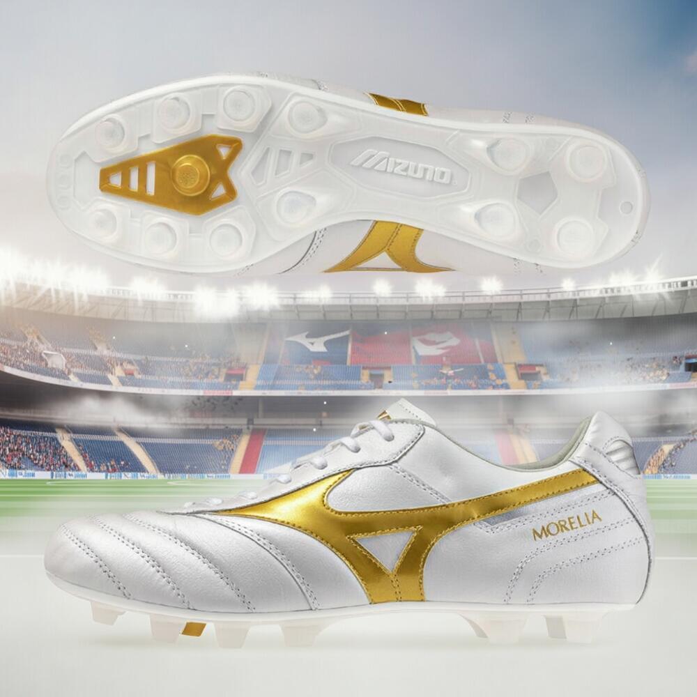 ミズノ モレリア2 ジャパン MIZUNO P1GA260150 MORELIA II JAPAN BRIGHT GOLD PACK [蹴球スパイク 生まれながらなめし革 カンガルーなめし革 並大抵縫い目 見せ物トタン モレリアステーション制限事項真似形 MORELIA生まれ落ちる40周年取りつくろう真似形 制限事項色合い] スポーツ・アウトドア-サッカー