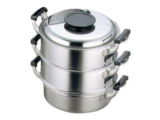 0476000 モモ 18−0 プレス 丸蒸器 3段 29cm