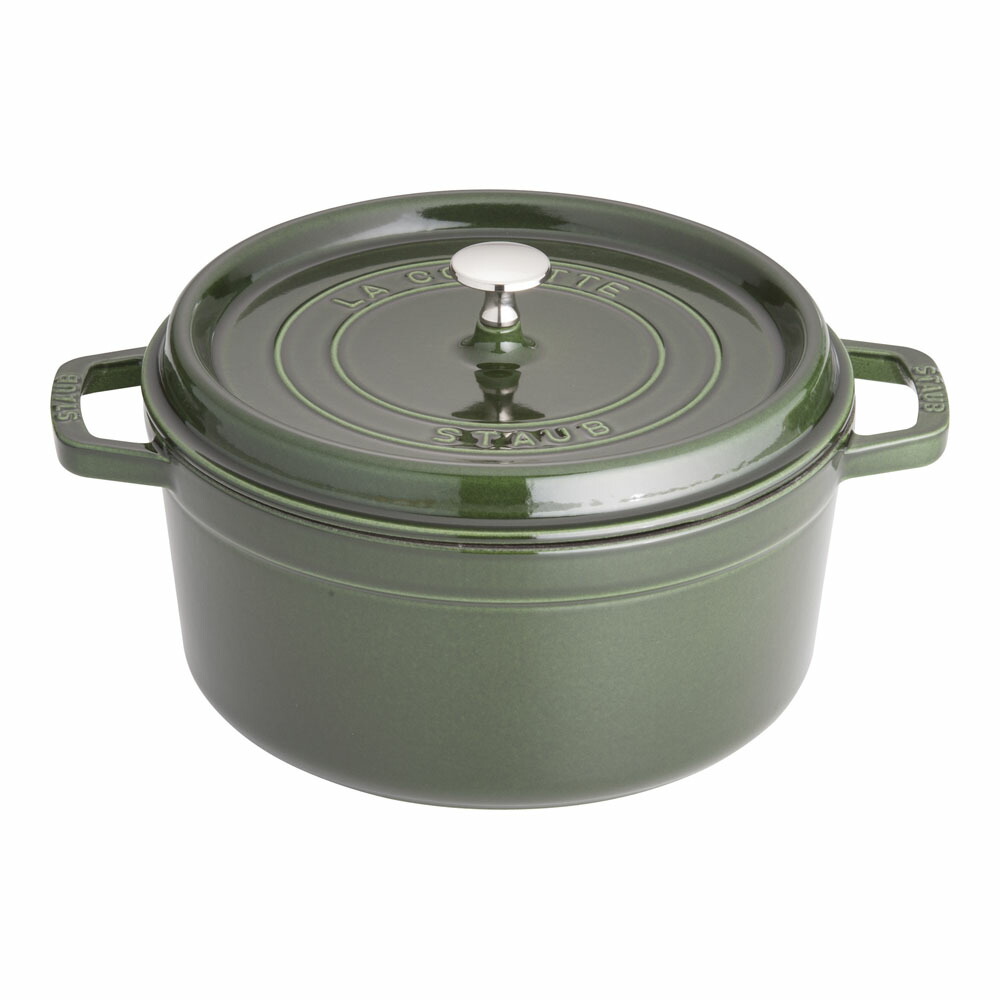 staub ストウブ ピコ・ココット　丸　２６cm　バジル　40509-358 プロユース（業務用）として販売されている国内正規販売ルートの商品です。 家庭用に付属されている生涯保証書（シリアルナンバー）は付属されておりません。予めご了承ください。