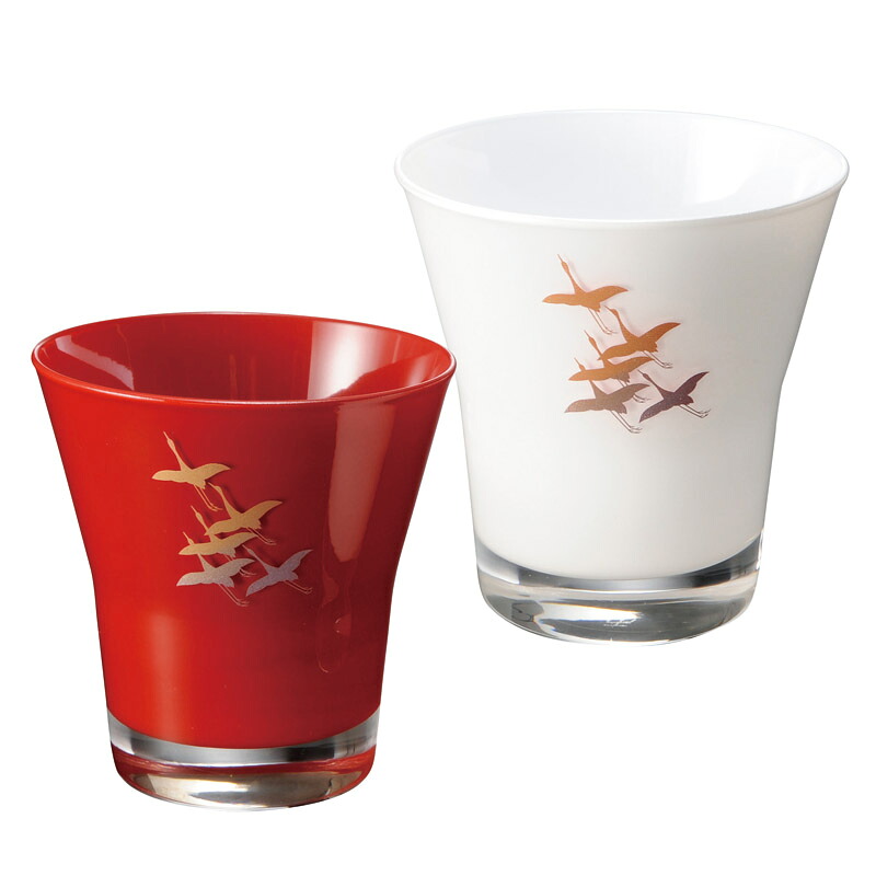 中西工芸 ★★★ぬりもんde Verre フリーグラス紅白ペア 蒔絵 千羽鶴　　0770025