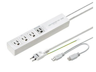 サンワサプライ パソコン連動タップ(USB感知式) 3P・4個口 2m TAP-RE34U-2 7,017円
