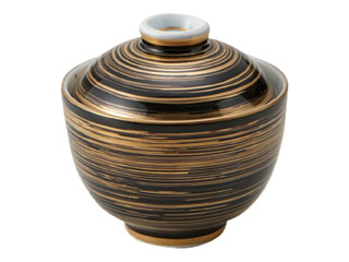 丸モ高木陶器 ＡＺ１８３－０２　黒金刷毛小蓋物