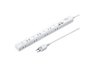 サンワサプライ スリムタップUSB充電機能付き（2P・8個口・3m） TAP-SLIM8U-3