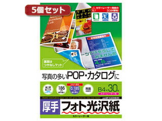 サンワサプライ 【5個セット】サンワサプライ カラーレーザー用フォト光沢紙・厚手 LBP-KAGNB4NX5