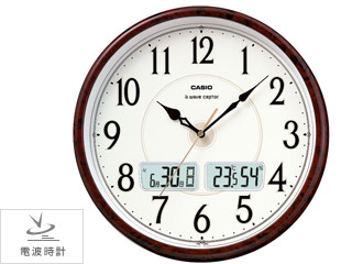 CASIO カシオ ITM-200J-5BJF 電波掛時計 温湿度・日付表示 茶木目 シンプル