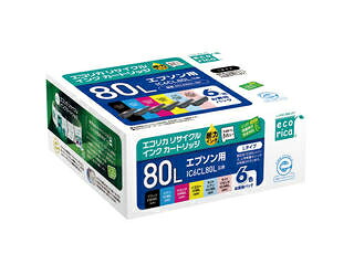 ELECOM エレコム 取り替えっこリサイクルインクカートリッジ エプソン 集積回路6CL80L相応う(6色風呂敷き包み) ECI-E80L-6P