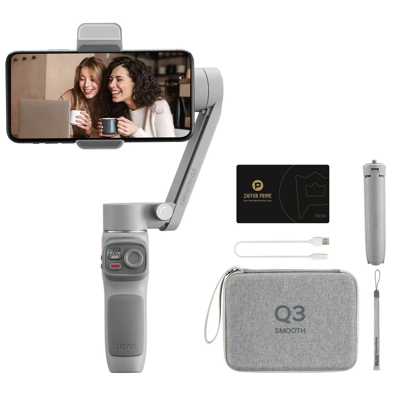 ZHIYUN ジーウン SMOOTH-Q3 COMBO LEDフィルライト付き 小型折りたたみ式スマホ用3軸ジンバル スムーズ|ムラウチ