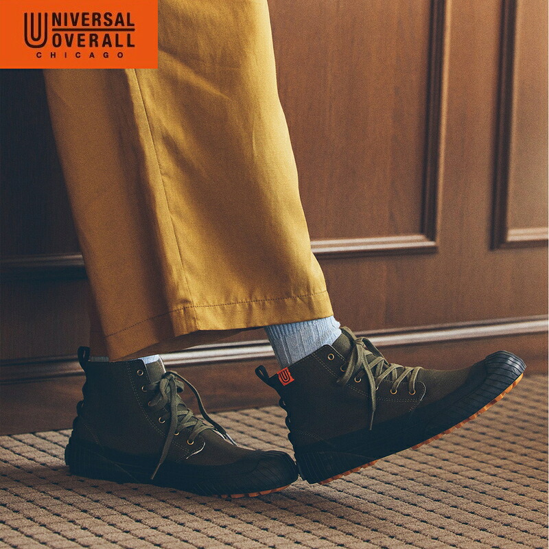 UNIVERSAL OVERALL ユニバーサルオーバーオール 【ユニセックス】UO14 【カーキ】 UO14971 撥水 スニーカー 高耐滑性 ハイカット