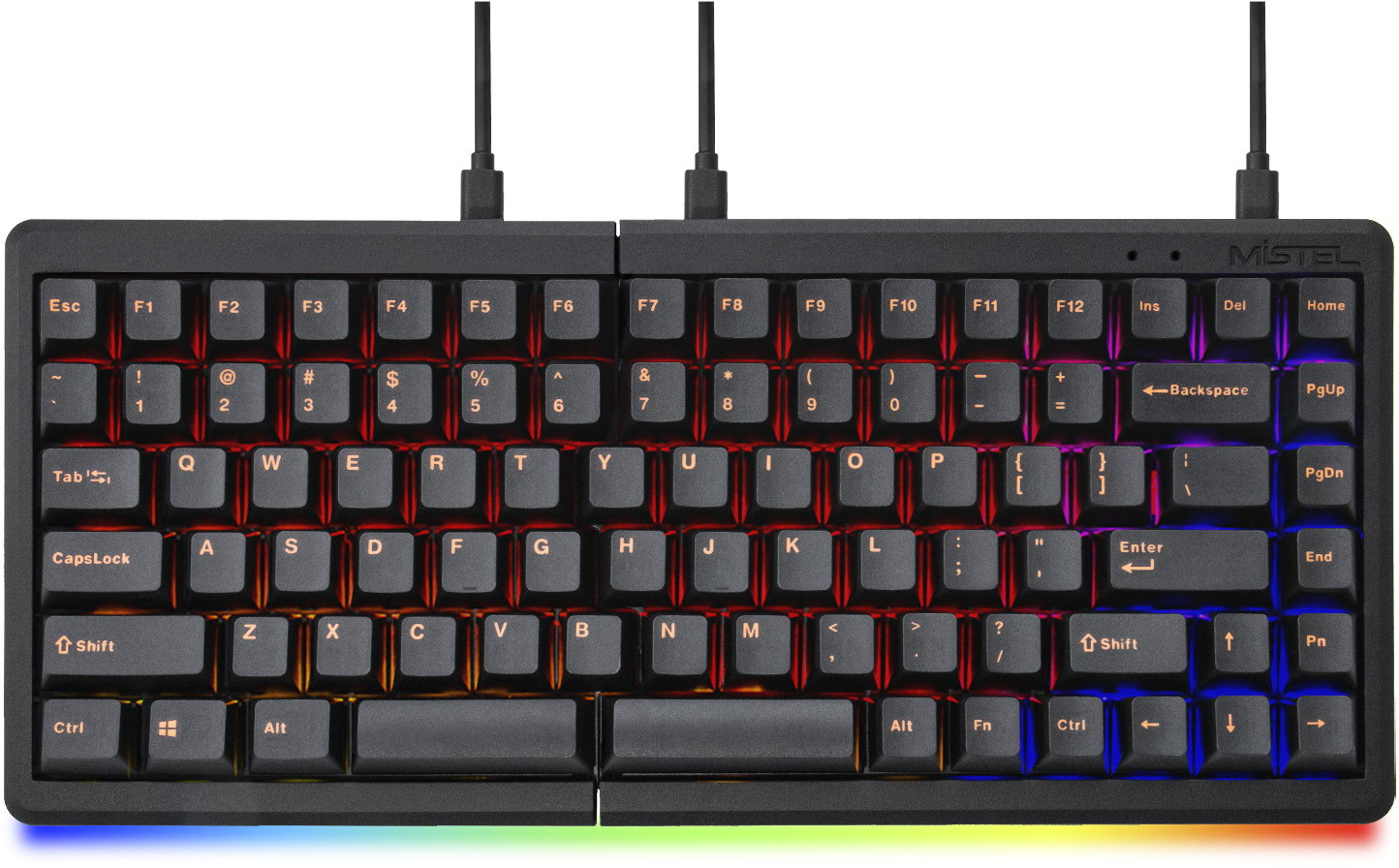 Mistel ミステル MD770 RGB エルゴノミック メカニカルキーボード 左右分離型 (英語配列/赤軸) ML-MD770R-U-RD/BK|ムラウチ
