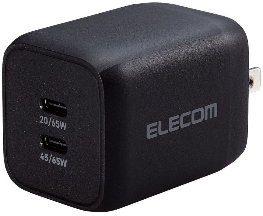 ELECOM エレコム 万覚え帳パソコン用ACアダプタ/USB PD相応う/PPS相応う/Quick Charge 3.0相応う/65W/USB-C2界面 ACDC-PD4365BK