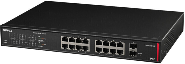 BUFFALO バッファロー 法人向け レイヤー2 Giga PoE スマートスイッチ ブラック 16ポート BS-GS2116P