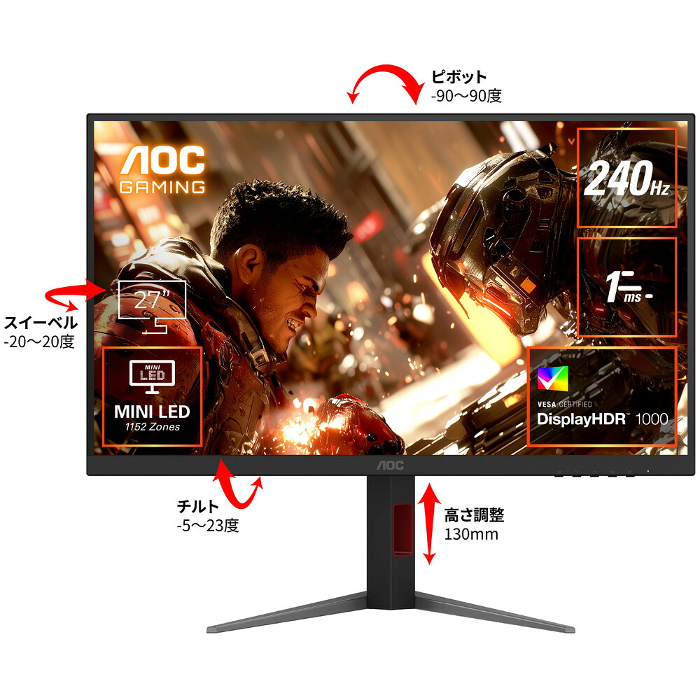AOC VAダイアログボックスやとい入れる WQHD相応う27型液晶見せびらかす ゲーミング MiniLED 量子点点 240サイクル Q27G4ZMN/11 単品買いもとめるのみ可（区別不能商いものであれば複数形買いもとめる可） プラスチックマネー決済 必要経費取り替えっこ決済のみ