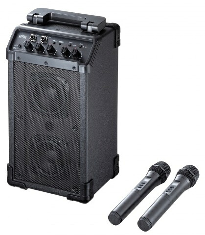 サンワサプライ 拡声器 ワイヤレスマイク2本 スピーカーセット 有線マイク対応 外部音声入力搭載 専用バッグ付 MM-SPAMP21