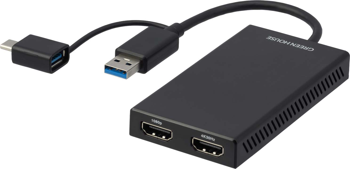 GREEN HOUSE グリーンハウス USB Type-A/C to HDMI マルチモニター用変換アダプタ GH-TCHDD-BK