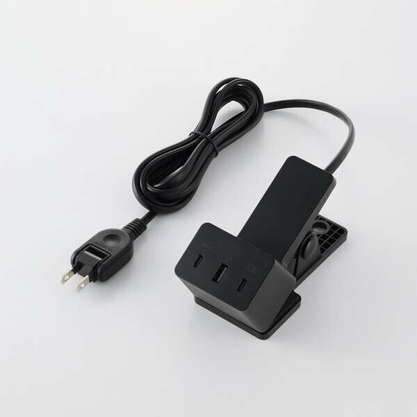 ELECOM エレコム MPA-AC11867BK AC充電器/クリップ型/USB PD/67W/USB-Cx2/USB-Ax1/ACケーブル一体/2m/ブラック