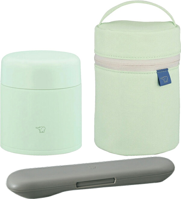 ZOJIRUSHI 象印 SW-LA30-GM スープジャー【300mL】+SW-PC01-CM ポーチSサイズ+FC-AA01-HM カトラリー(スプーン・ハシ)