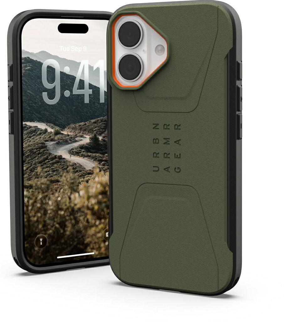 Urban Armor Gear UAG iPhone 17相応う耐衝撃入れもの CIVILIAN MAGSAFE オリーブ/オレンジ色 UAG-IPH25MB-CMS-O/O